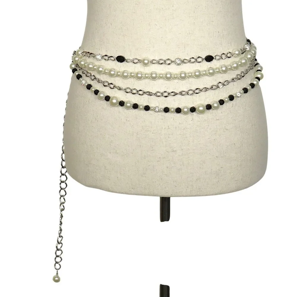 WHBM Faux Pearl CZ Layered Adjustable Chain Belt